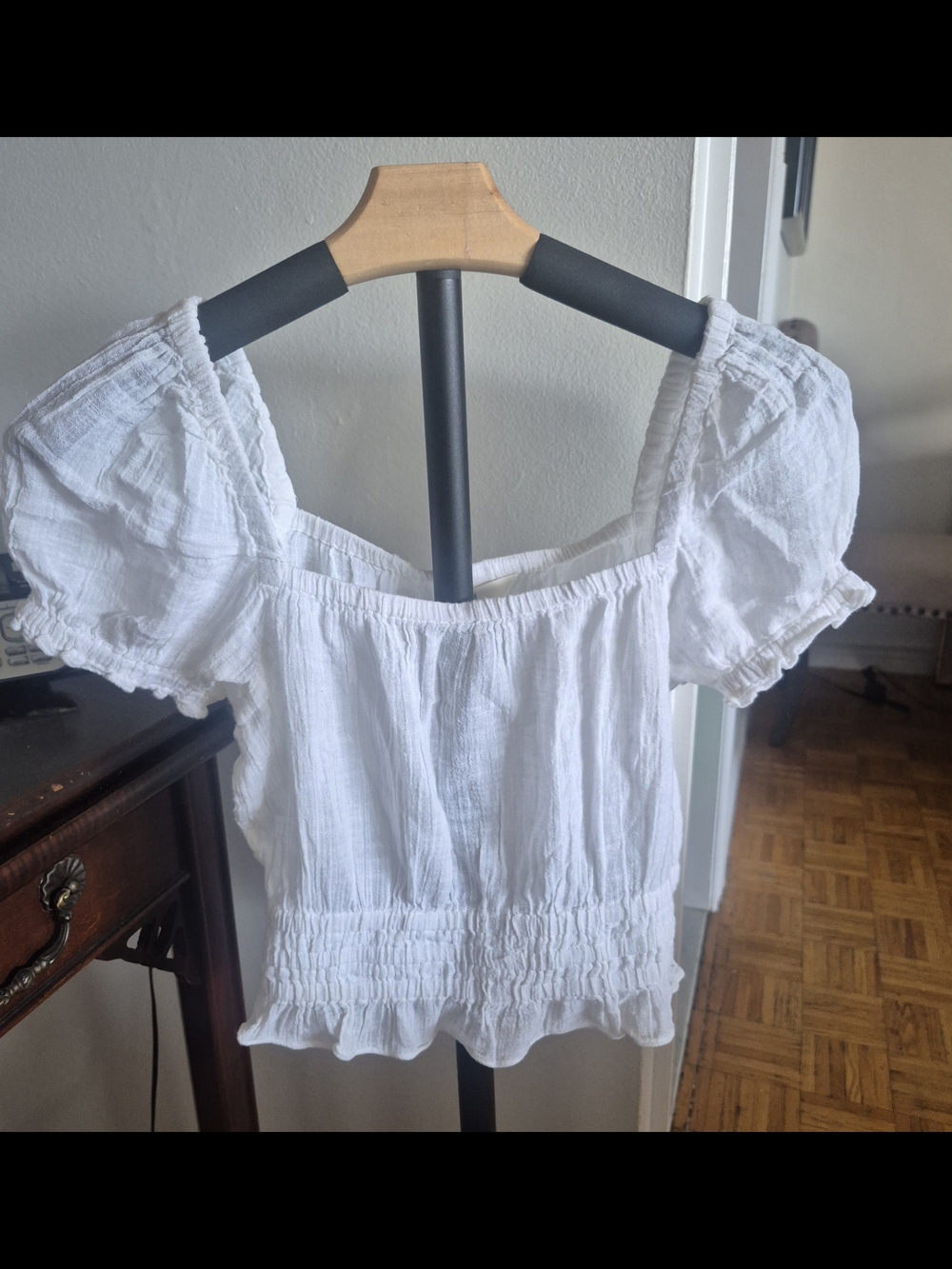 White Puff-Sleeve Peasant Top